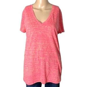 Adidas Womens T Shirt Top Relaxed Fit V Neck Short Sleeve Athletic Pink Medium